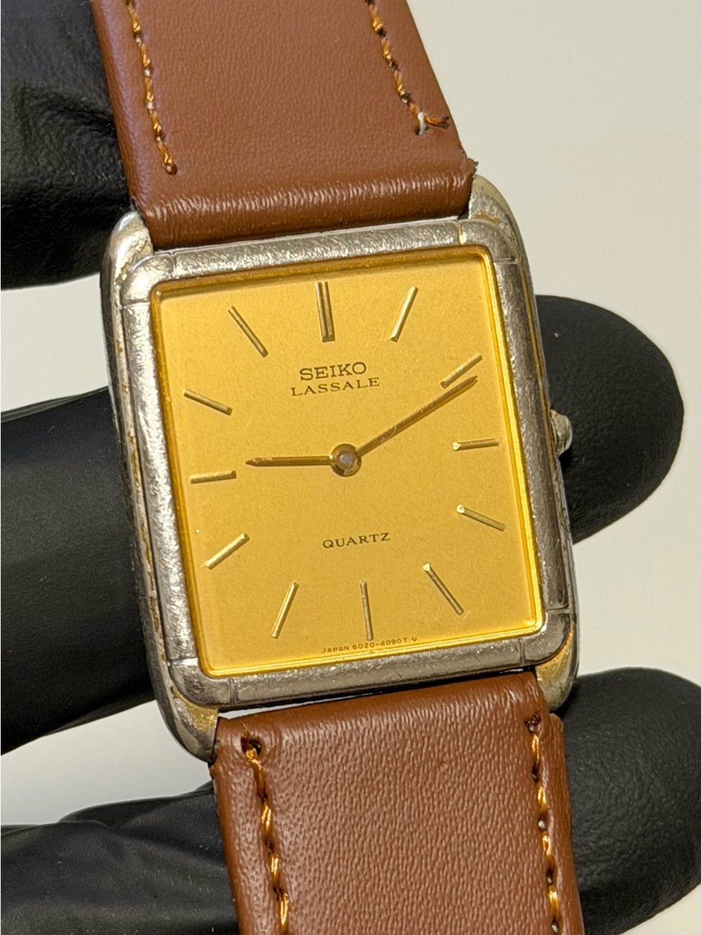 Seiko Lassale 6020-5829 Slim Tank Gold Dial Two-Tone 27mm Men’s Dress Watch